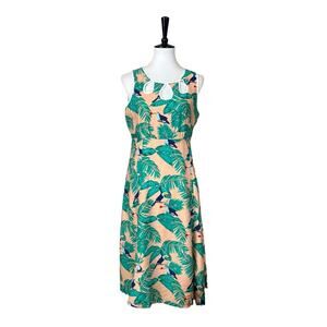 Royal Monk A-line Sleeveless Dress Parrot Tropical Print Women’s Size Small
